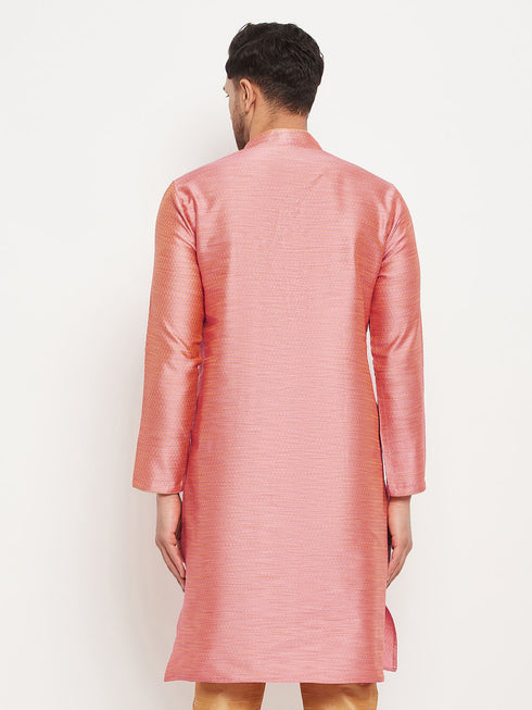 VASTRAMAY Men's Pink Silk Blend Kurta